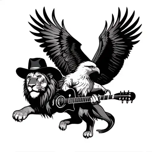 Hank Williams Jr With A Lion And A Eagle Flying