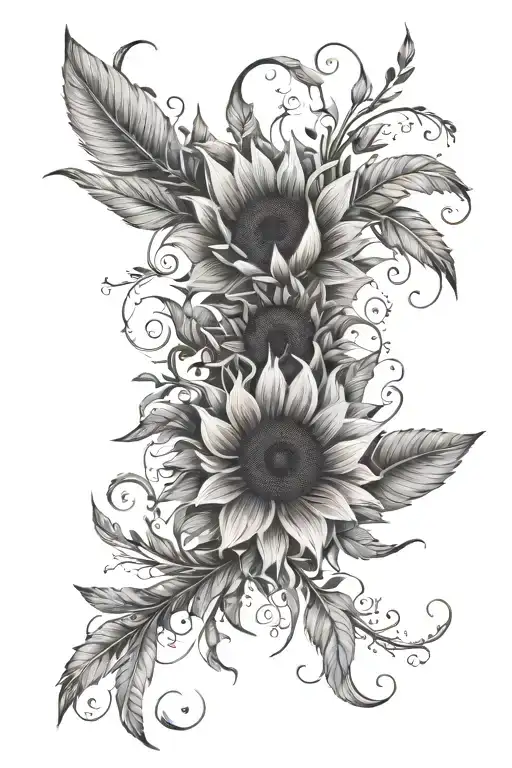 Floral Sunflower Vine And Feathers