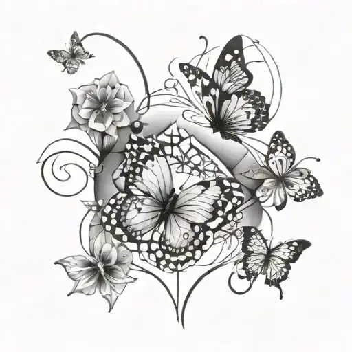 An Abstract Geometric Pattern Incorporating Both Flowers And Butterflies In A Symmetrical Design