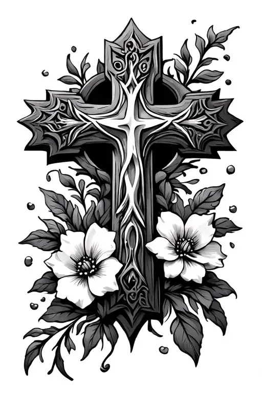 Medieval Christian Cross With Flowers