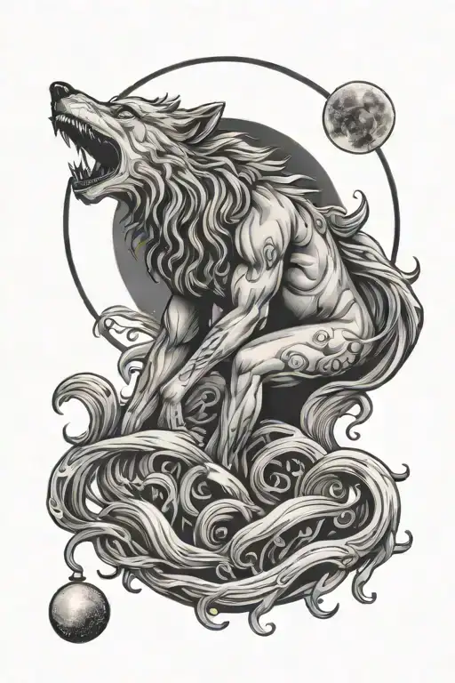Aquarius With Wolf Howling At The Moon