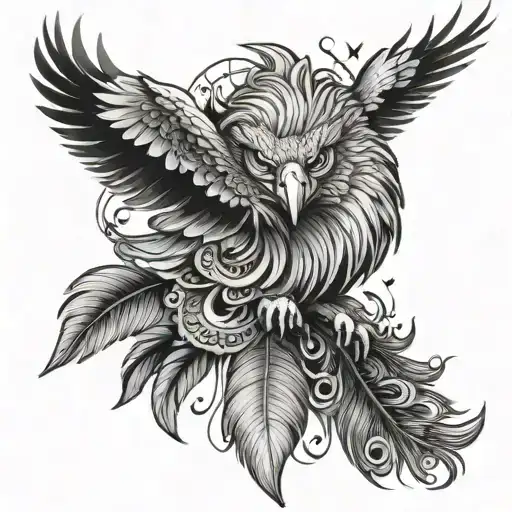 An Eagle A Big Lion And A Peacock Feather