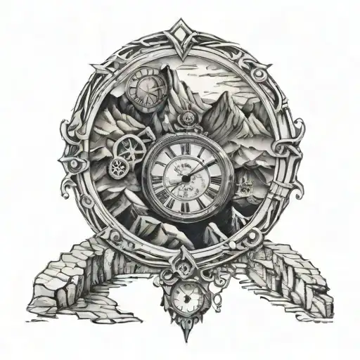 Old Clocks And Roman Numerals And Mountains Inside