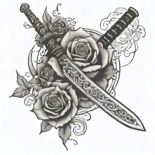 A Blood Rose And A Katana Sword Surrounded