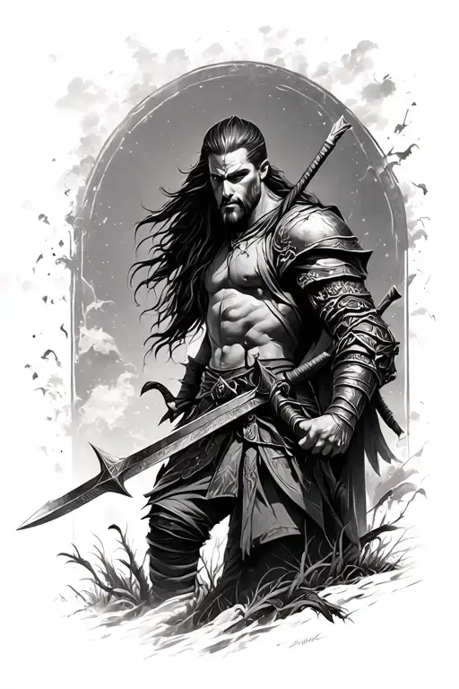 Nature And Warrior Wielding A Sword