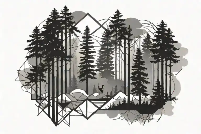 Forest Silhouette With Geometric Pattern In Background