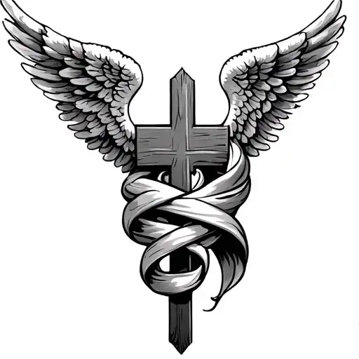 Angel Wings Wrapped Around A Cross