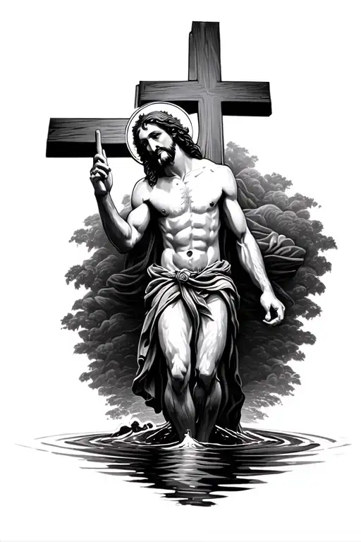 Blank Cross With Jesus Walking On Water