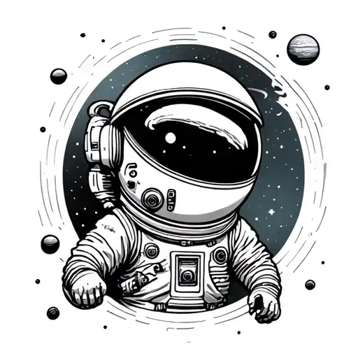 Space With Planets And Small Astronaut