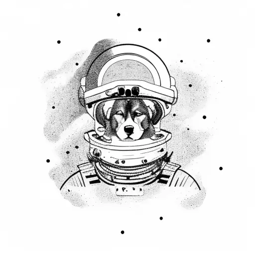 A Military Dog With A Space Helmet Exploring A Cosmic Forest