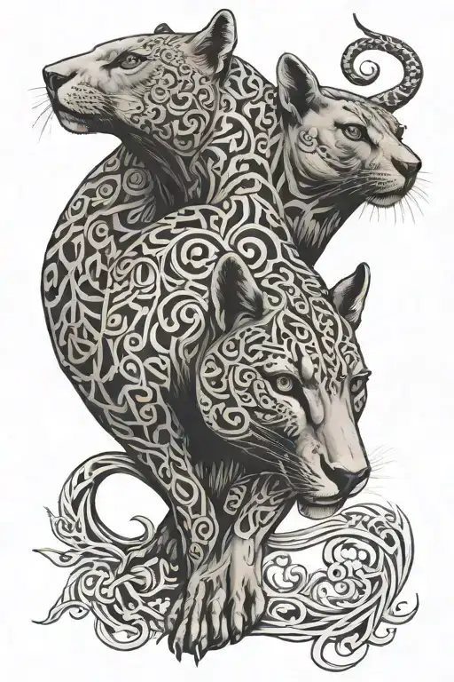 Panther Crow Ram Kangaroo Entwined