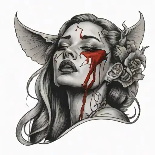 Dead Pretty Lady Crying Blood Holding Her Face