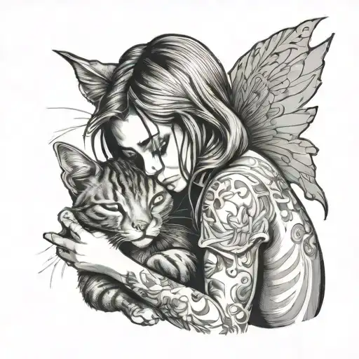 Sad Woman Hugging Her Cat While Crying Fairy