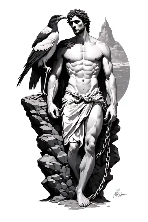 Prometheus Chained To A Rock With A Bird