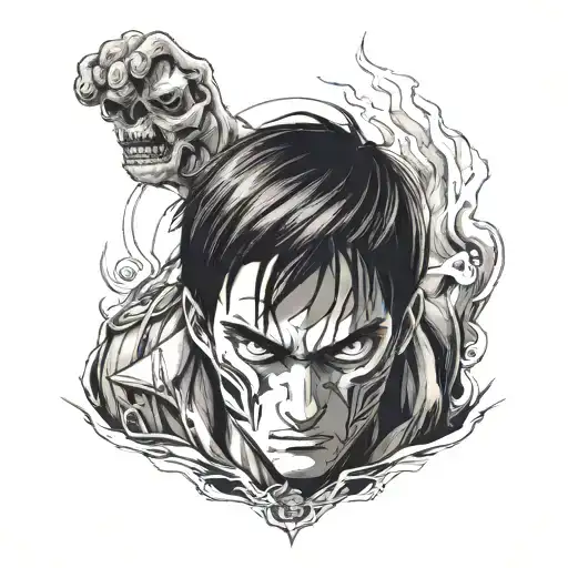 A Hauntingly Beautiful Portrait Of Eren Yaeger In Attack Titan Form With Skin