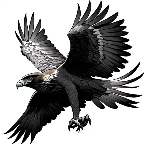 Hawk Landing On Branch With Wings Flared