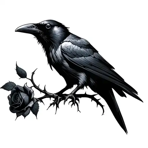 Raven Holding A Black Rose With Thorns