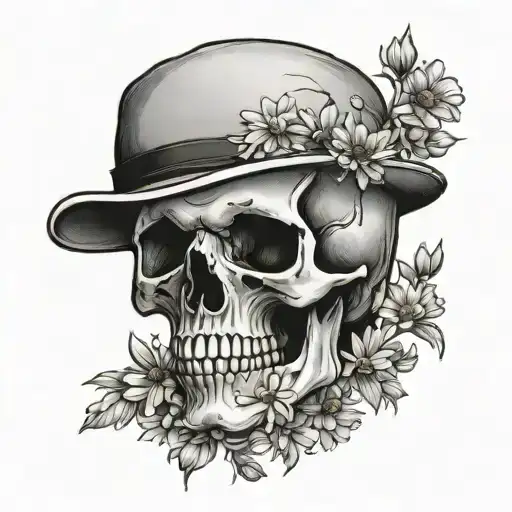 Masculine Skull On Bed Of Daisies Growing