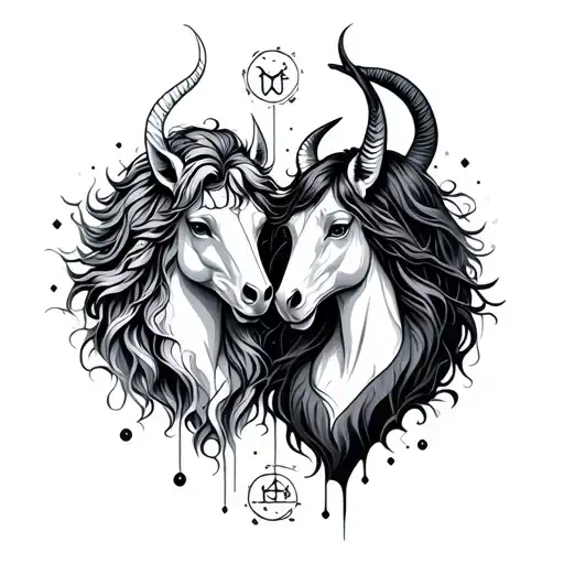 Zodiac Signs Virgo And Capricorn Melting Into A Aquaris And Sagittarius