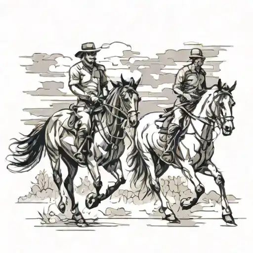 Father And Son On Horses Walking