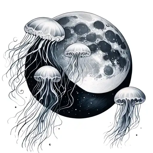 Phases Of The Moon Surrounded By Jellyfish