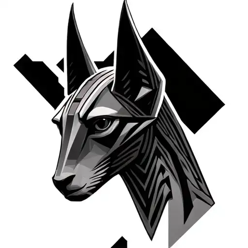 Anubis Facing Forward With Geometric Background Black