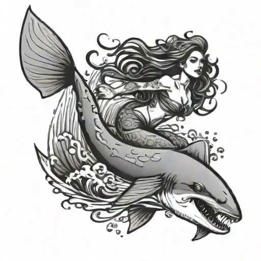 Mermaid Riding A Shark