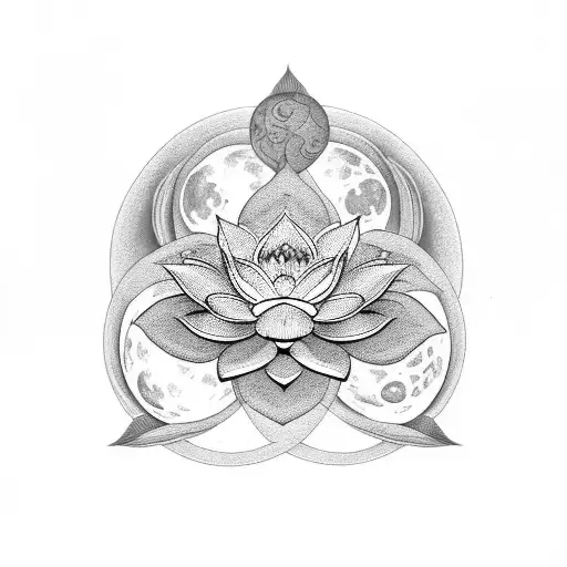 Triple Moon With Blooming Lotus