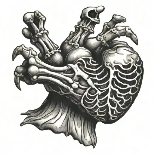 Skeleton Hand Holding Human Heart
