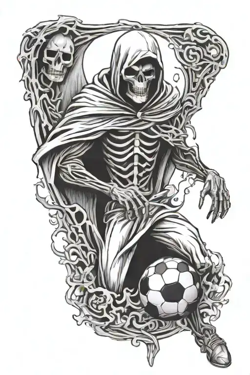 A Football In Front Of The Grim Reaper Standing