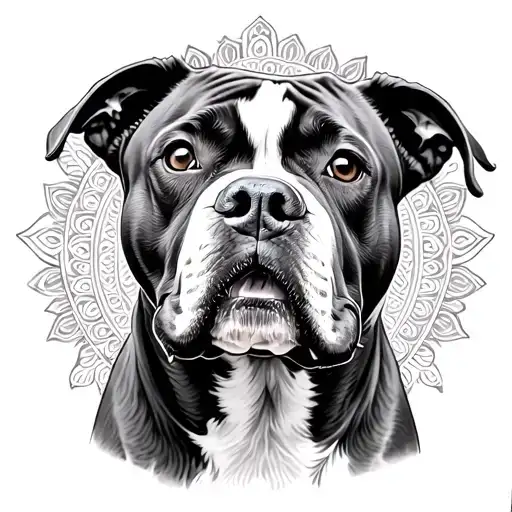 Realism Pitbull With Mandala Background