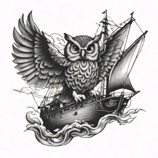 Owl Over Sailing Ship Sailing