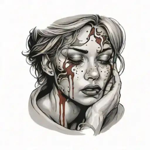 Beautiful Women Crying Blood Holding Her Face