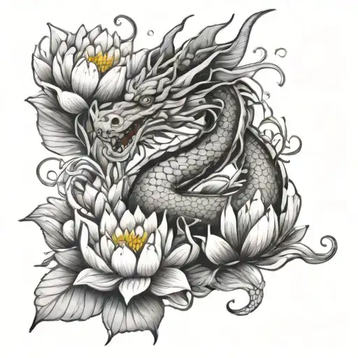 Dragon And Water Lily Flowers