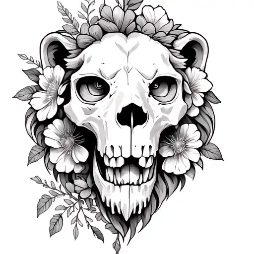Lion Skull With Live Flowers