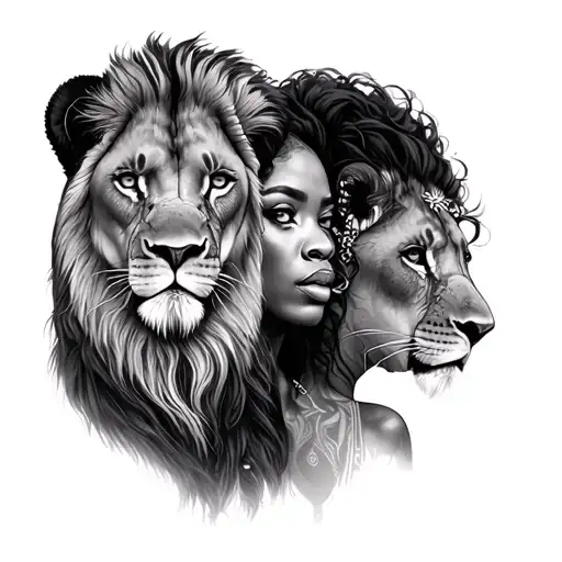 African Woman With Lions And Vibes