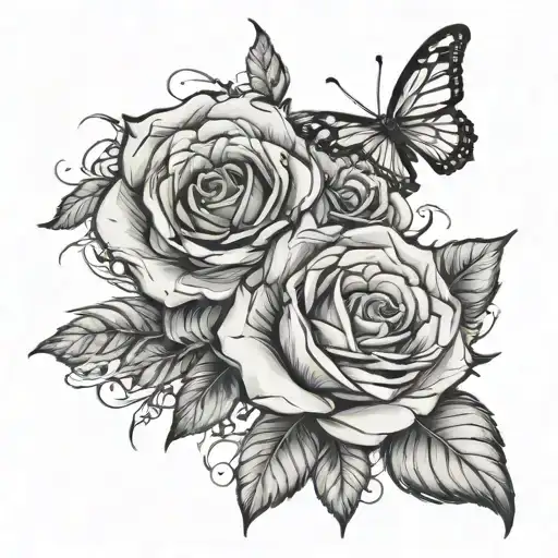 Withered Rose With Butterflies