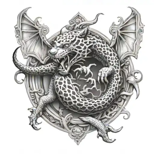 Jaguar And Dragon Fighting Each Other Each Mirror