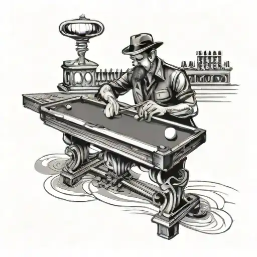 A Black And Grey Portrait Of A Keyboard Musician Playing Billiards