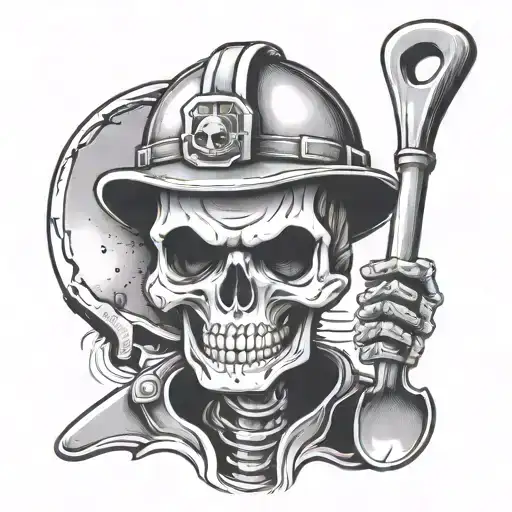 Skeleton Wearing A Hard Hat Holding A Shovel