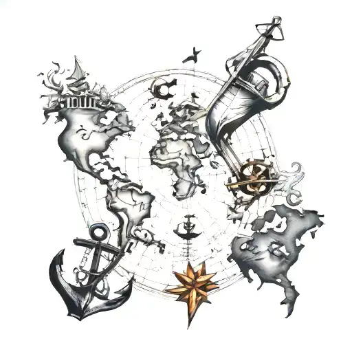 Sail Ship Anchor World Map