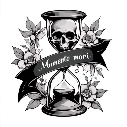 Momento Mori On A Banner In Front Of Hourglass