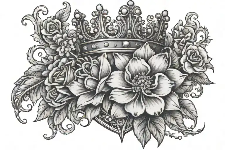 Flowers With A Queen Crown On Chest Piece