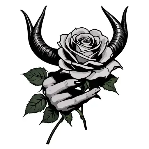 Devil Horns Hand Holding A Rose