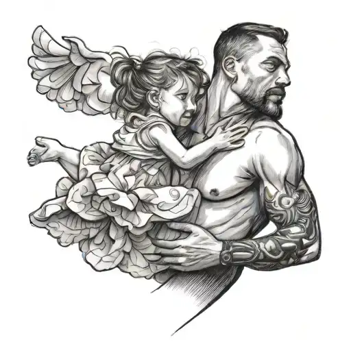 Man Holding A Little Girl Above Him In The Air Profile Holding