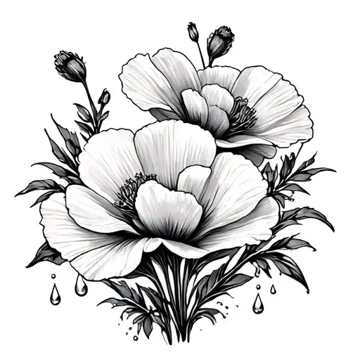 California Bush Poppy With Water Drops Watering Flowers Framed Boho