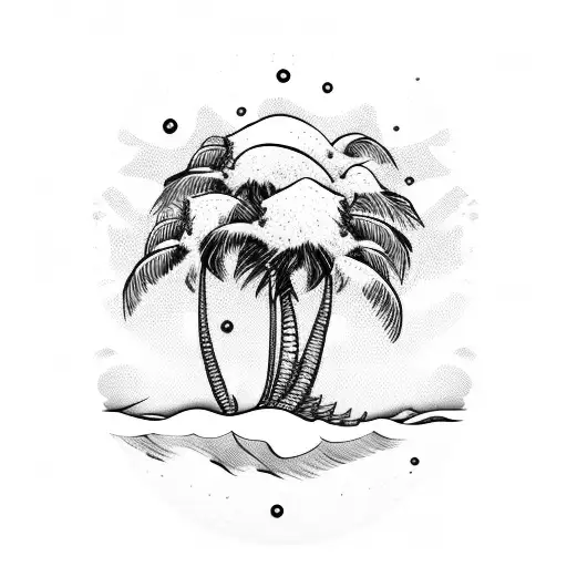 Palm Tree With Skulls And Waves