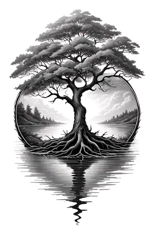 Tree Of Life With Deep Roots In A River