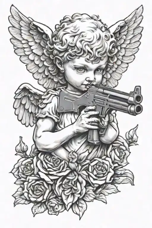 Cherub Angel With Gun Made Man Statue Head Bust Cracked