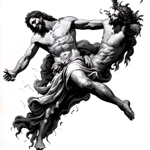 Jesus Pulls The Sinner To The Sky From Hell And The Devil Pulls Back